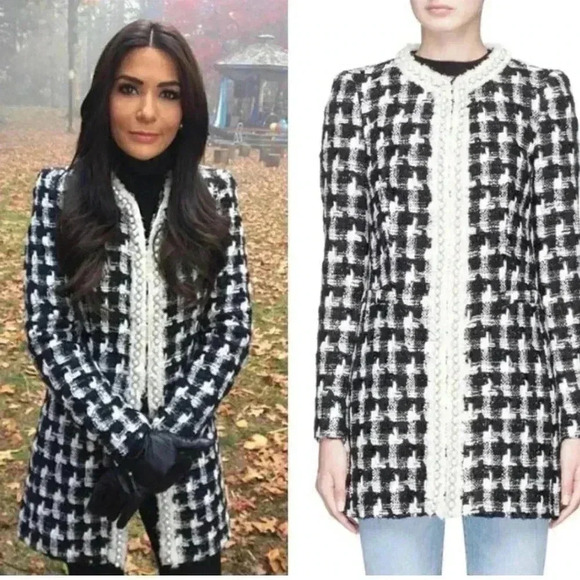 Alice + Olivia Andreas Houndstooth Jacket Size Small Black Off-White - Picture 10 of 11